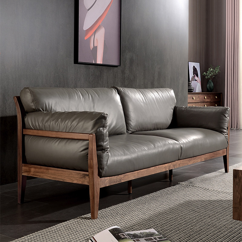 Nordic Solid Wood Sofa Black Walnut Wood Living Room Full Solid Wood Furniture Combination Suit Trio Small Family Wood Sofa