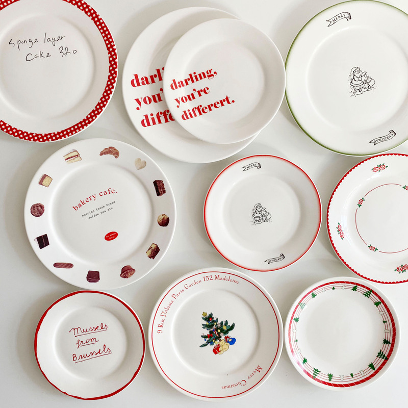 French Red Christmas and New Year Dessert Plate, Flat Plate, Shallow Plate, Korean ins Valentine's Day Gift Plate, Photo Props