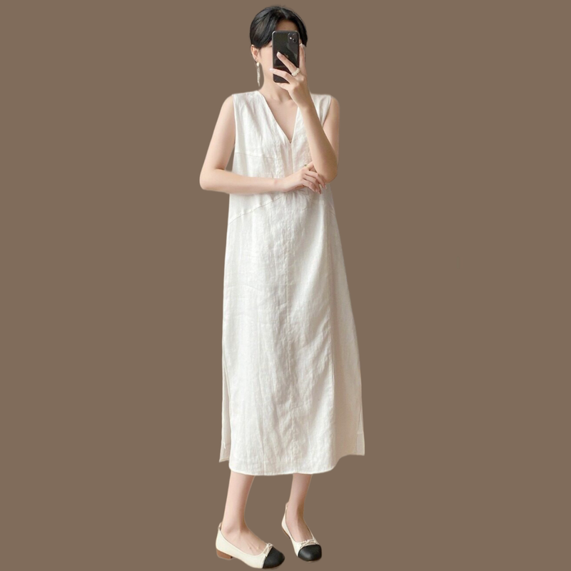 French-Style High-End Light Luxury Slit Sleeveless Dress for Women, New Summer V-Neck Loose-Fitting Elegant Age-Reducing Tank Dress French-Style High-End Light Luxury Slit Sleeveless Dress for Women, New Summer V-Neck Loose-Fitting Elegant Age-Reducing Tank Dress