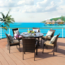 户外庭院花园休闲藤桌椅客厅餐厅餐桌椅创意藤编一桌六椅组合定制