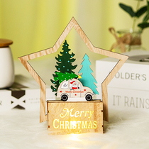 Christmas decorations glowing Christmas ornaments wooden Christmas tree old man desktop bar scene layout props