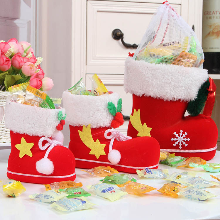 Christmas gift flannel red boots candy bag Christmas elderly children gift Christmas decorative pen holder gift bag