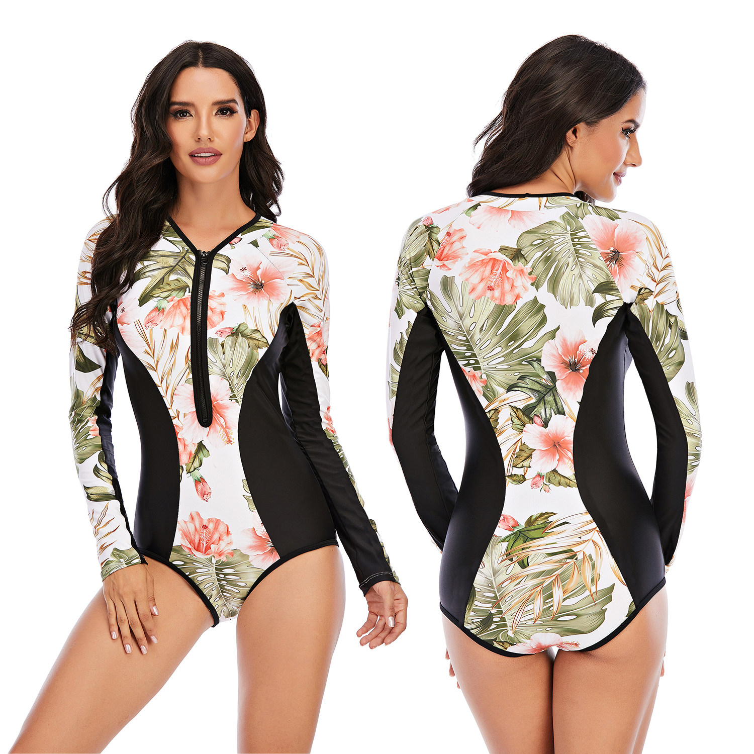 long sleeve zip front swimsuit