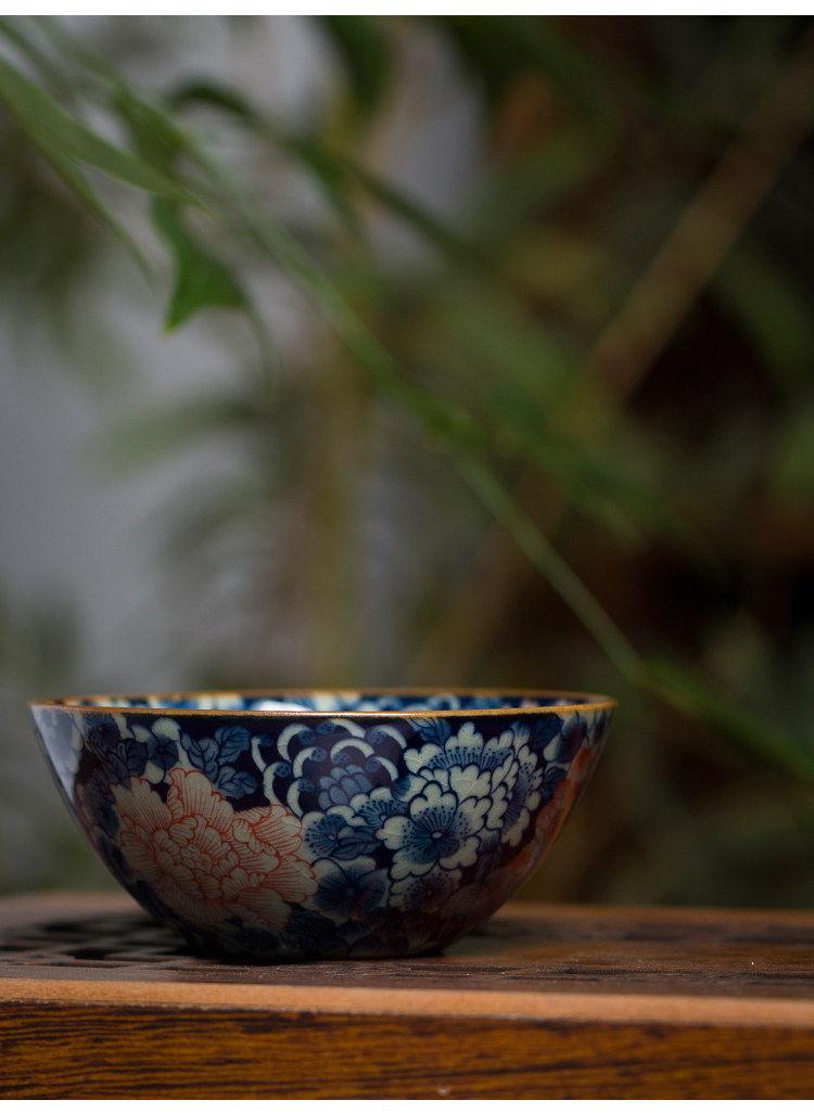 景德鎮柴燒老陶泥手繪青花萬花主人杯茶杯柴窯全手工滿工品茗杯|茶杯