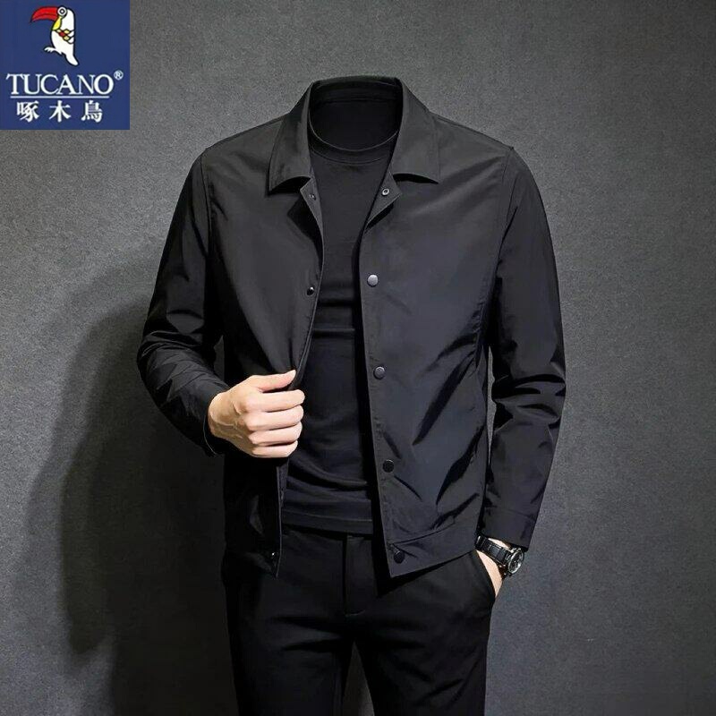 Woodpecker 2026 Men's Lapel Jacket Spring and Autumn New Style Light Mature Style Business Casual Wrinkle-Free Solid Color Top Coat