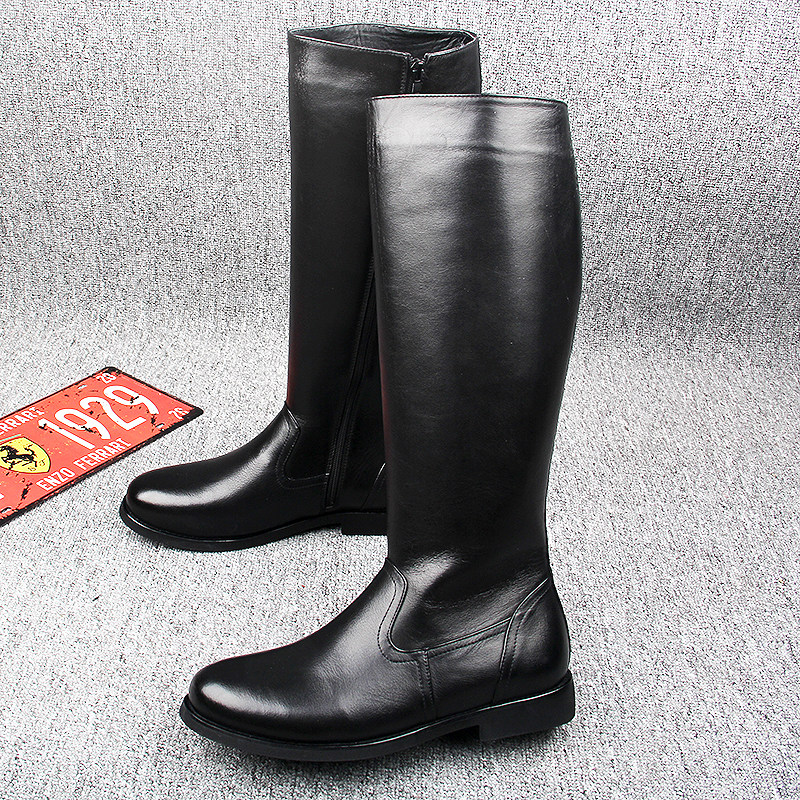 Knee high boots cowhide boots riding boots heightened boots leather boots men's leather boots men's national flag boots winter