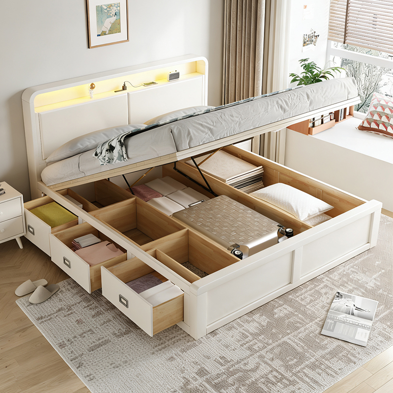 All Solid Wood Bed, 1.8m Double Beds with Air Pressure High Box Storage, Wedding Bed, 1.2m Single Bed with Charging Storage Drawers All Solid Wood Bed, 1.8m Double Beds with Air Pressure High Box Storage, Wedding Bed, 1.2m Single Bed with Charging Storage Drawers