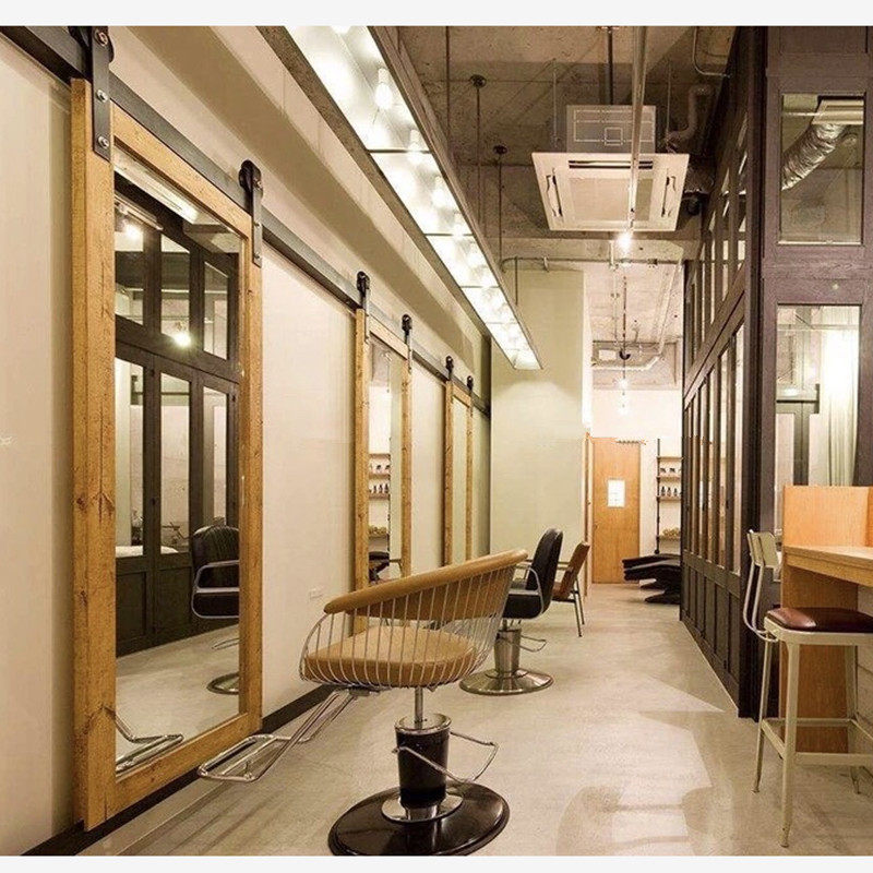 Nordic Solid Wood Barn Door Makeup room Kitchen Hanging Wheel Blackboard Mirror Door Glass Door push-pull solid wood mobile door customization