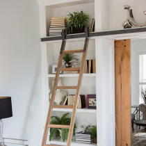 Moving track straight ladder bookcase ladder solid wood slide ladder bookshelf household ladder pulley solid wood ladder mobile ladder Ladder