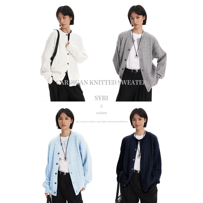 Syri【Twisted Texture】Solid Color Cardigan Knitwear Unisex Early Autumn Versatile Loose Sweater Jacket Syri【Twisted Texture】Solid Color Cardigan Knitwear Unisex Early Autumn Versatile Loose Sweater Jacket