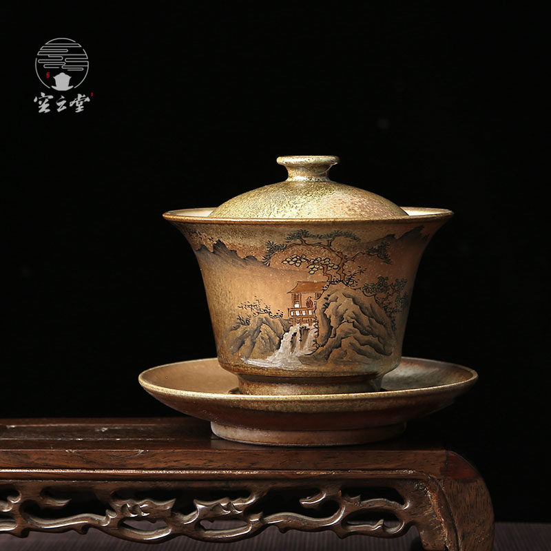 Empty Yun Jingde Town Chai-painted humanistic cover bowl of retro-tall ceramic cup cup of cup of tea cup