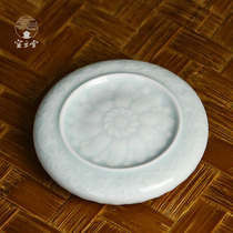  Jingdezhen celadon carved cover set handmade ceramic cover holder Kung Fu tea set Tea ceremony accessories Tea holder coaster