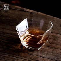  Empty cloud Japanese square handmade glass small teacup Small light shadow water cup Wine glass transparent master Kung fu single cup
