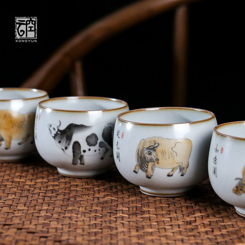 Empty Cloud Pure Handmade Five Ox Five Fu Master's Cup Thou Kilo Open Sheet Can Raise Tea Cup Jingdezhen Ceramic Tea Set Single Cup