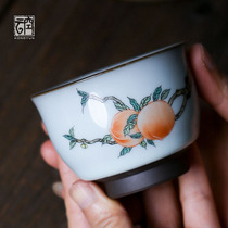 Empty cloud Jingdezhen Ruguan Kiln master cup hand-painted Shoutao flower and bird female high-end enamel color single teacup can be raised