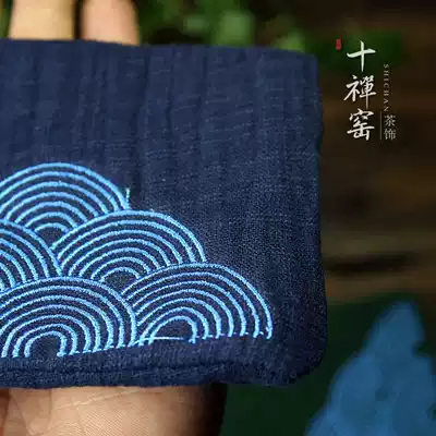 Japanese embroidery cotton and linen tea towel Tea table towel Tea mat thickened absorbent tea cloth Rag Zen Kung Fu tea set