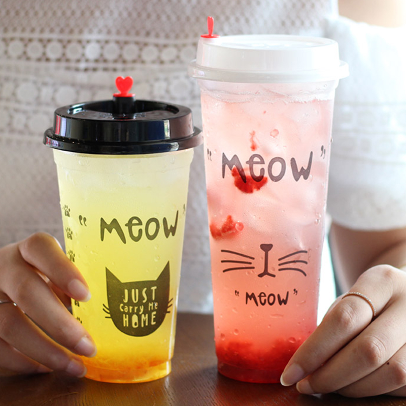 90 caliber milk tea cup plastic cup 700ml disposable juice cup beverage cup thickened with lid sealing plastic cup 500