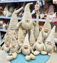 Off-white series of antique fabrics knitted resin face gnome Santa Claus decorations shooting props