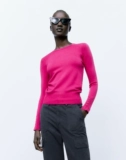 Zara, осенний базовый лонгслив с круглым воротником, свитер, косплей