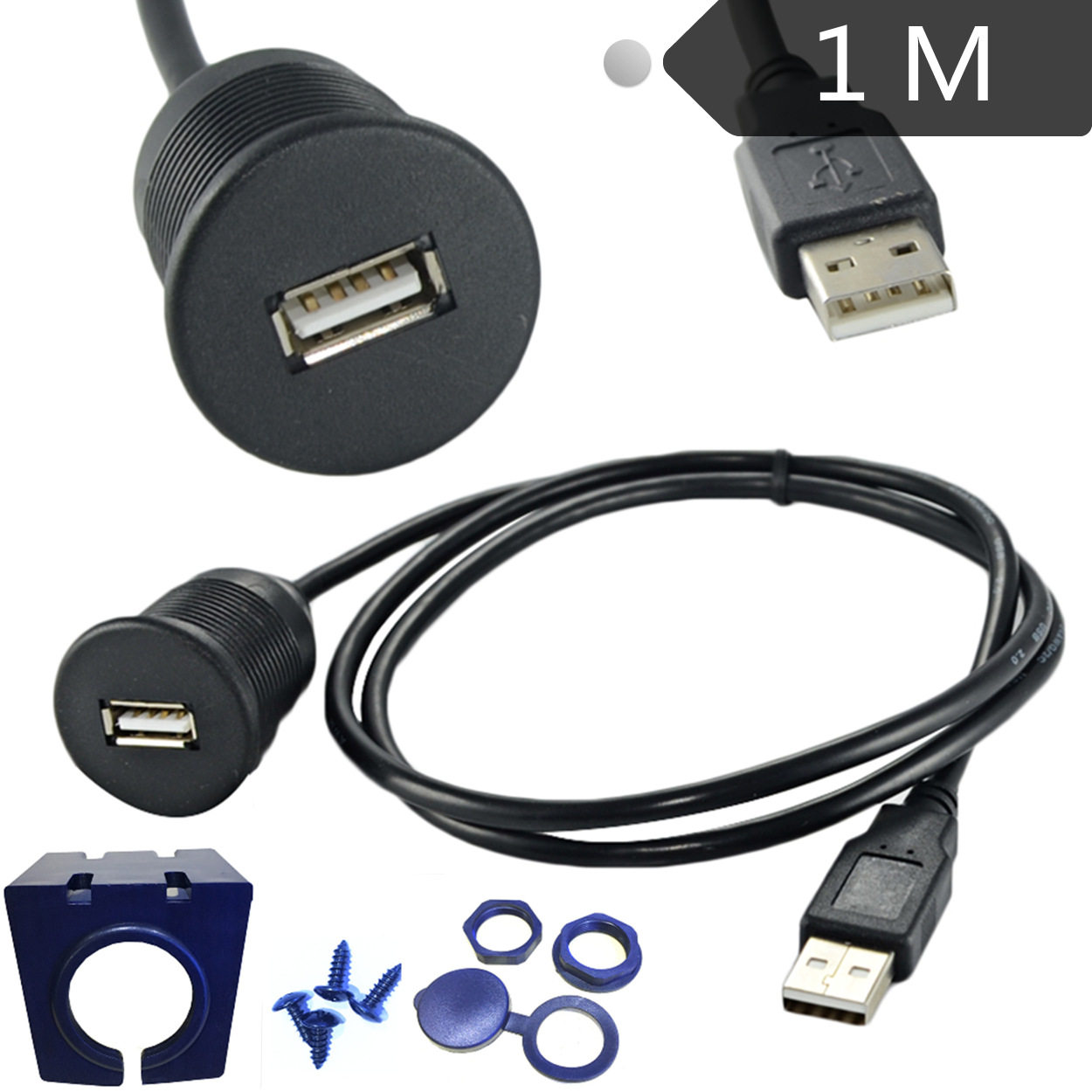 Round head USB A revolution mother panel mount USB extension cord with nut USB cord with waterproof cover USB waterproof wire-Taobao