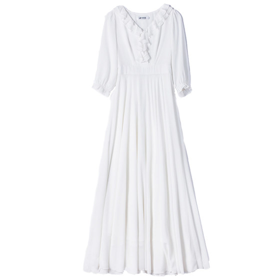 Dress fairy style 2024 new summer temperament floor-length skirt large swing skirt beach skirt white chiffon maxi skirt