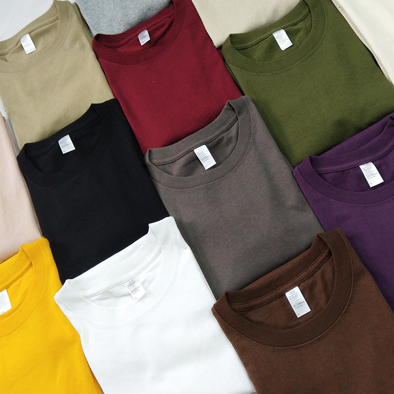 Printace Khaki Super Heavyweight 265g All-Cotton Japanese-Style Round-Neck Short-Sleeve T-Shirt Solid Color Versatile Half-Sleeve Promotional Shirt