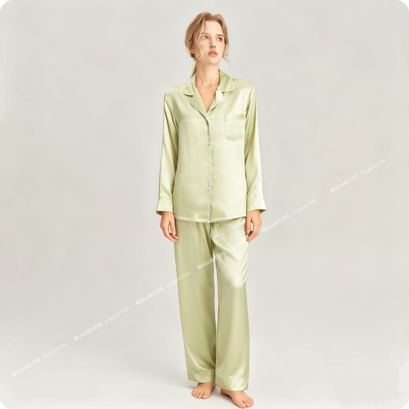 6A22 Heavy Silk Pajamas for Women, 100% Mulberry Silk Long-Sleeved Long Pants Silk Set Loungewear 6A22 Heavy Silk Pajamas for Women, 100% Mulberry Silk Long-Sleeved Long Pants Silk Set Loungewear