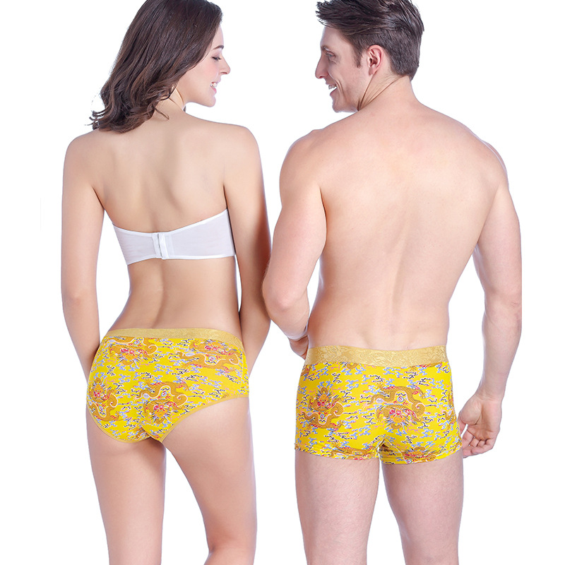 Đồ lót nam Phim hoạt hình cotton nam Sexy Boxer Tam giác nữ vàng Trung Quốc Rồng In Cặp đôi do lot nu