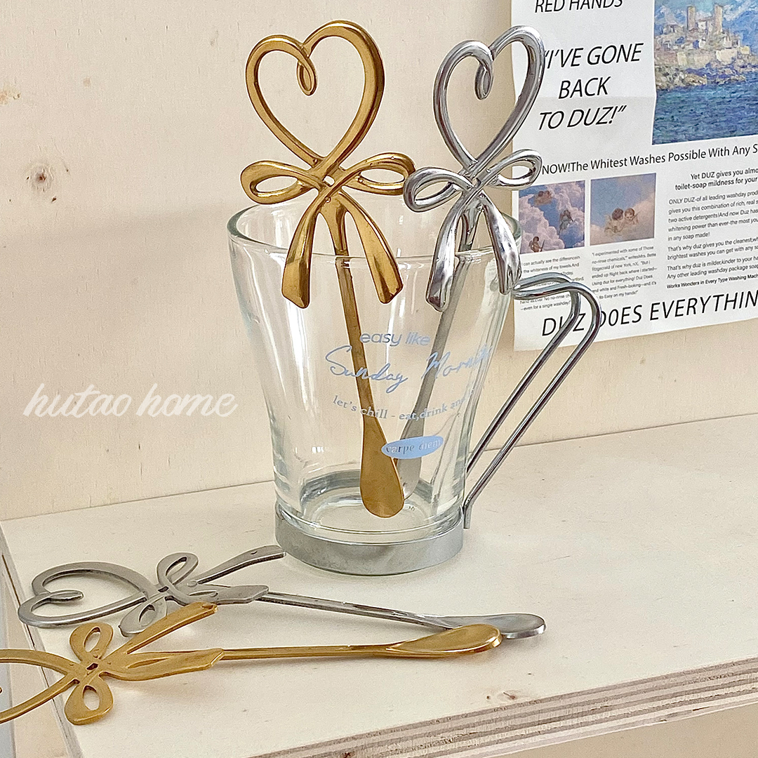 ins Wind Korean 304 stainless steel creative butterfly knot girl heart stirring rod can be tapped cup spoon