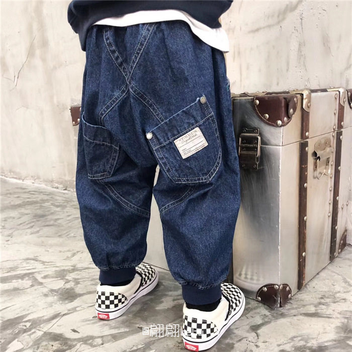 23 Spring and Autumn New Boys and Girls Small and Medium Children's Clothes Japanese Trendy Cool Big PP Loose Beamed Jeans Good Version