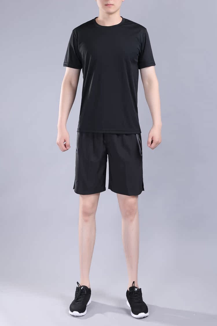 Buổi sáng chạy bộ đồ thể thao nam mùa hè quần áo ngắn tay chạy quần short áo thun nhanh khô quần áo thể thao giản dị hai mảnh - Quần áo ngoài trời áo khoác gió nam mỏng