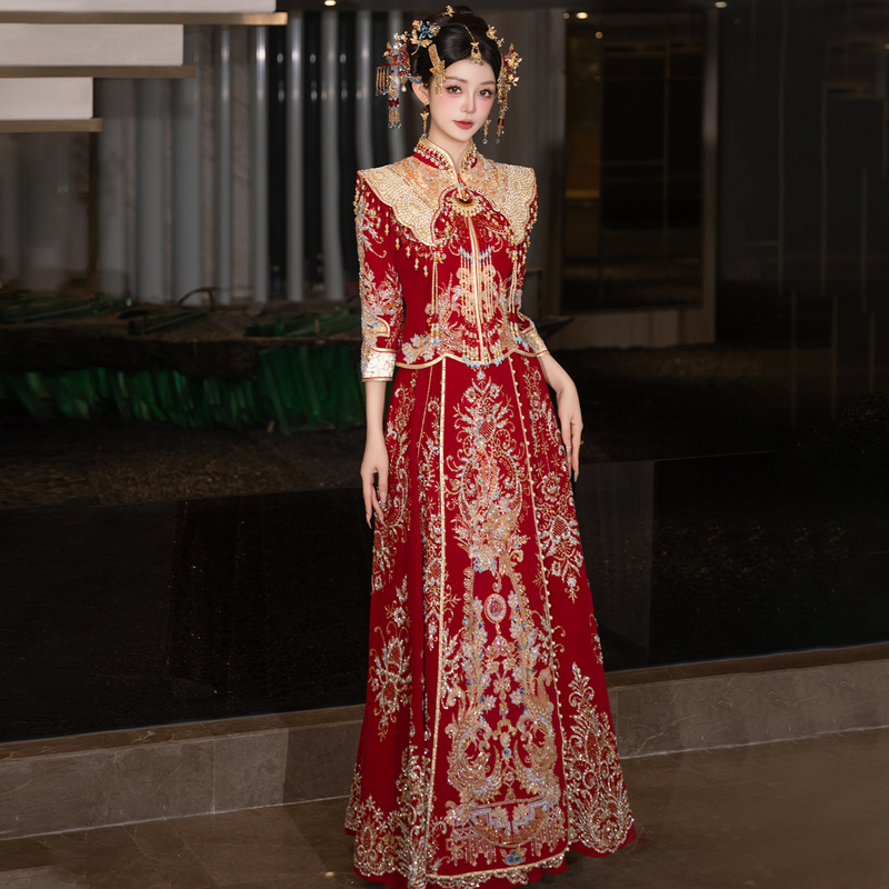 Xiuhe-Style Wedding Dress 2026 New Model for Petite Brides, Chinese-Style Wedding Gown, High-End Plus Size, Suitable for Toasting and Leaving the Bridal Chamber, Summer Xiuhe-Style Wedding Dress 2026 New Model for Petite Brides, Chinese-Style Wedding Gown, High-End Plus Size, Suitable for Toasting and Leaving the Bridal Chamber, Summer