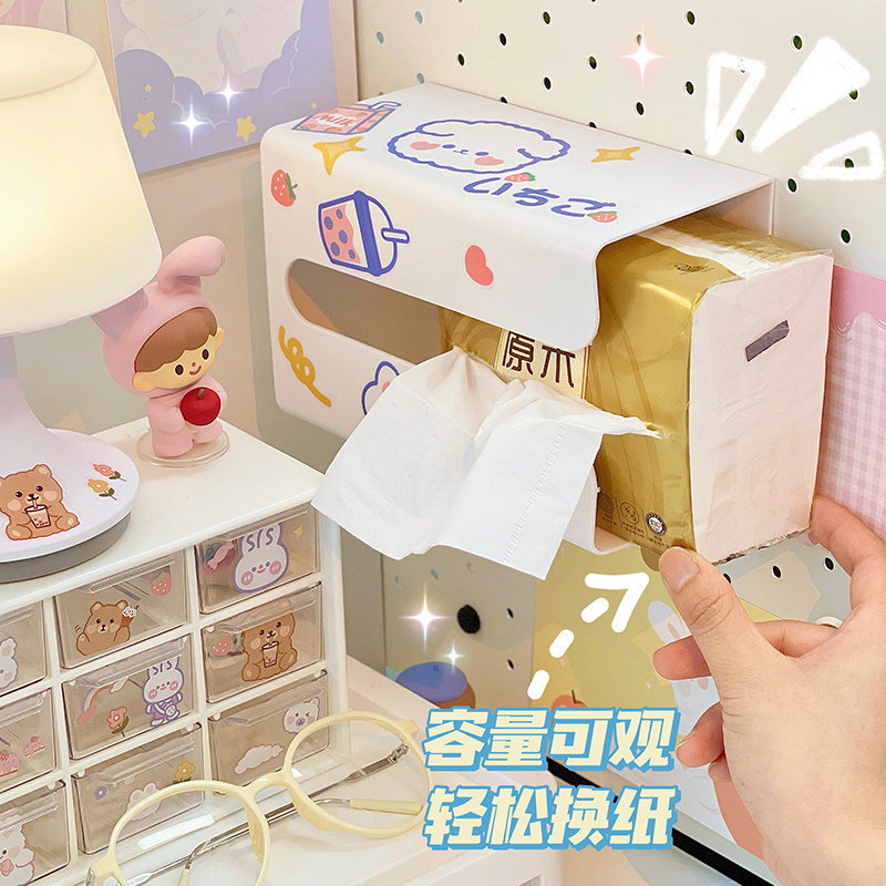 Japanese cute removable tissue paper box kitchen living room creative toilet dressing room traceless wall-mounted punch-free storage