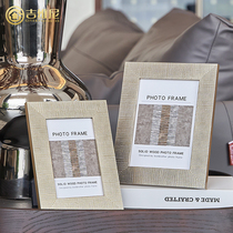 Photo frame swing table swing piece Creative modern minimalist gold solid wood glass edge a few headboards decorated with American round point baking varnish