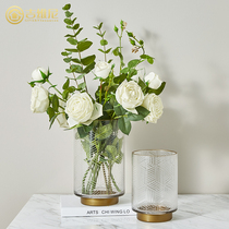 Rich and expensive bamboo creative engraving straight cylinder thickened version glass vase light lavish and transparent flower arrangement water raising large bore-ins wind