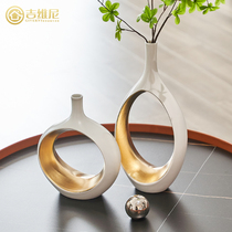 Silver Lyu Dry Flower Wedding Hollowed-out Vase Ceramic Pendulum Piece White Gold Creative Narrow Mouth Wedding Brief Flower Arrangement Living Room Table