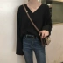 Mùa xuân 2020 siêu tiên áo dài tay voan thiết kế của phụ nữ cảm giác thích hợp retro Hồng Kông hương vị áo cổ chữ V - Áo sơ mi Áo sơ mi