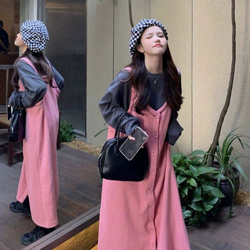 Дизайнерские розовые модные подтяжки, платье, тренд сезона, А-силуэт