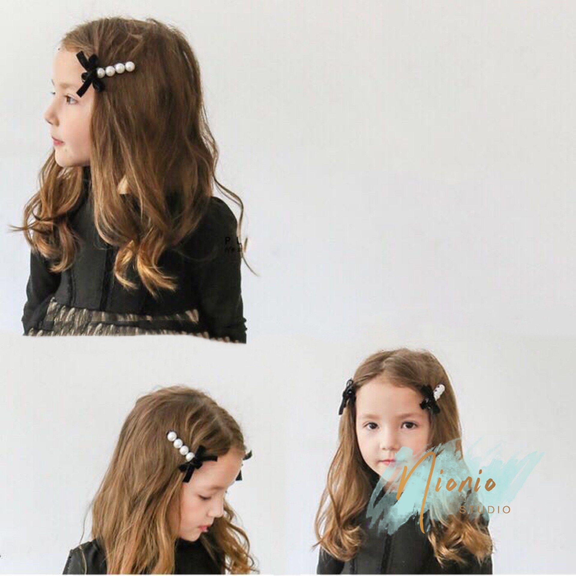 my mininionio Japan imported velvet pearl bow hairpin children's headwear new color