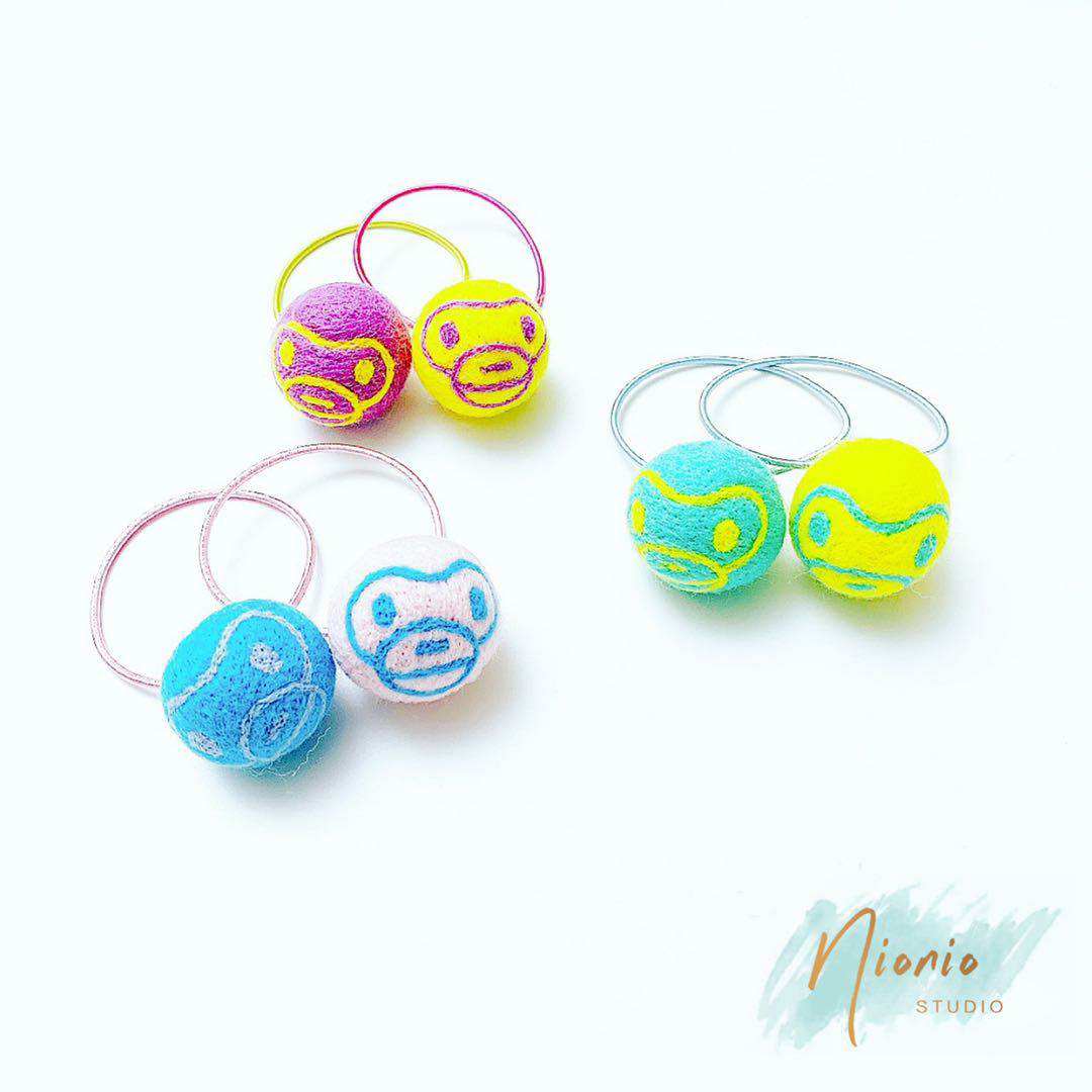 NIONIO STUDIO Japanese little monkey hair ring with wool felt children's monkey hair ring hair accessories