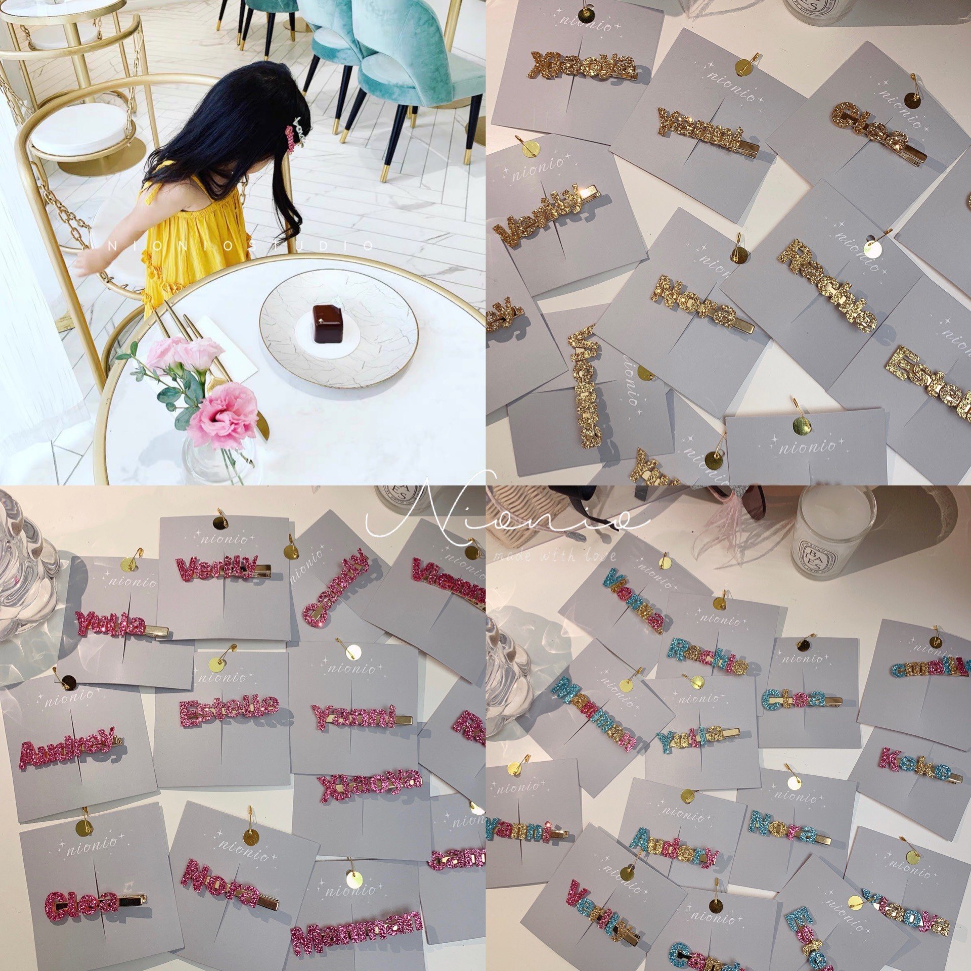 NIONIO STUDIO imported flash cloth children's English letter name hairpin custom flash cloth letter headband