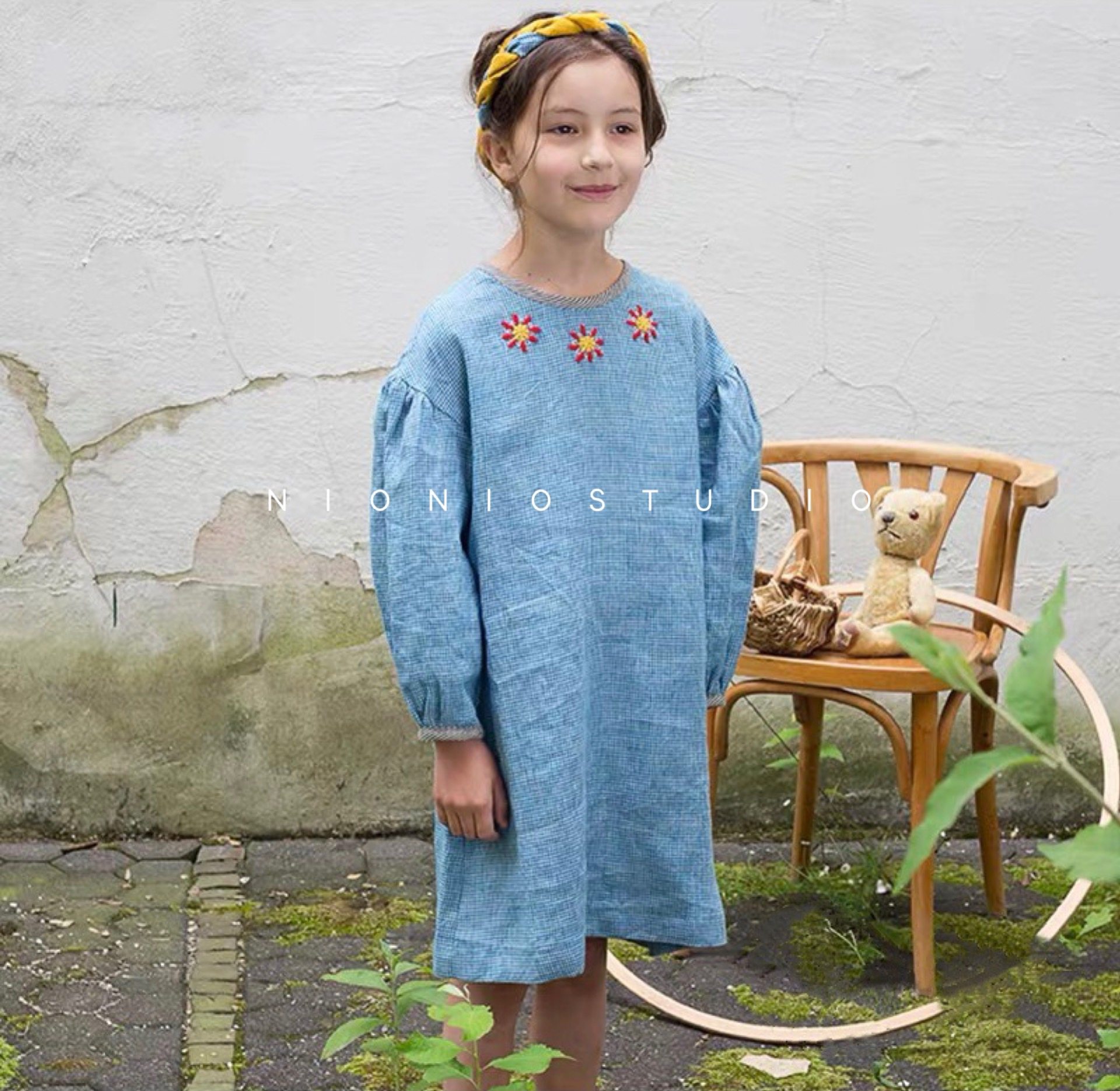 NIONIO STUDIO Japan imported pure handmade children's plaid headband headband