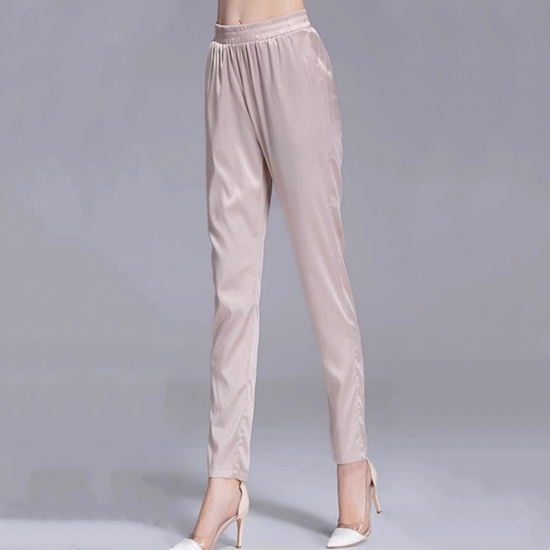 High-End Silk Harem Pants for Women, Silk Satin Skinny Pants, Light Luxury Casual Pants, Heavy Silk Long Pants for Summer