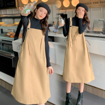 2021 new maternity wear autumn suit half turtleneck sweater slim strap skirt two-piece jumpsuit