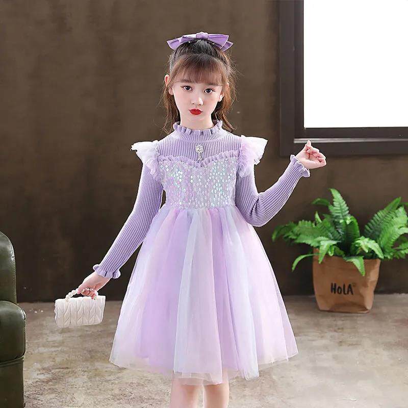 Girl Ocean Dress 2022 Springtime Spring Dress New Korean Version Children Girl Long Sleeve Princess Plus Suede Winter Dress Skirt Tide