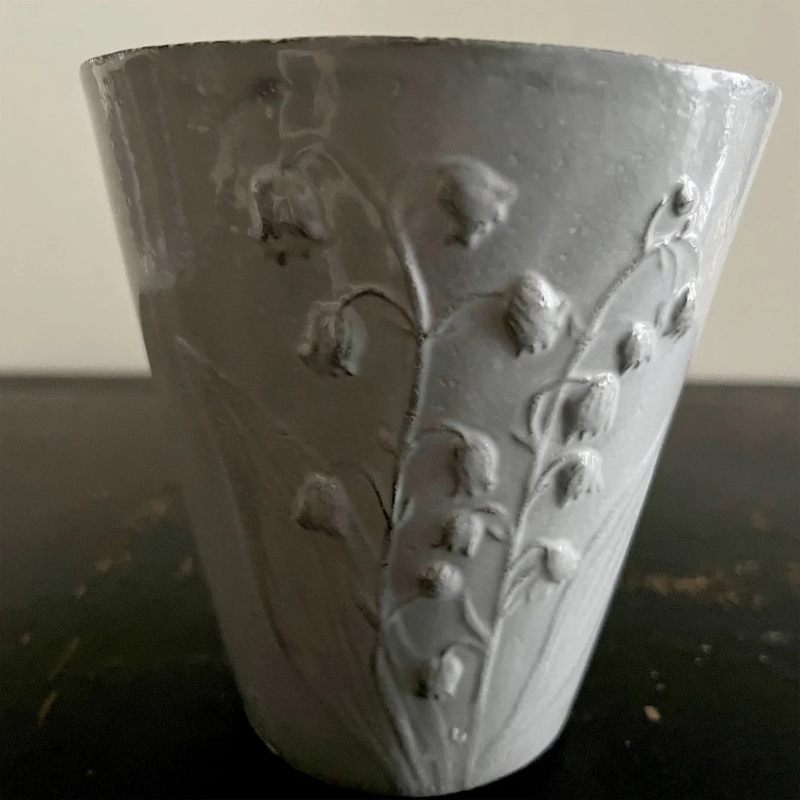 French Astier De Villatte Handmade Black Pottery with White Glaze Lily of the Valley Floral Series Domestic Stock