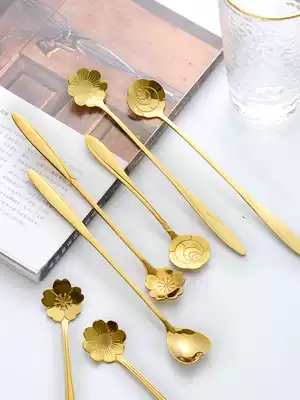 McLaren titanium alloy Stainless steel cherry blossom long handle mixing spoon Japanese rose love flower petal coffee spoon