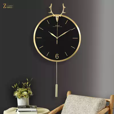 Nordic clock wall clock living room home fashion simple modern light luxury atmospheric wall watch mute pure copper quartz clock