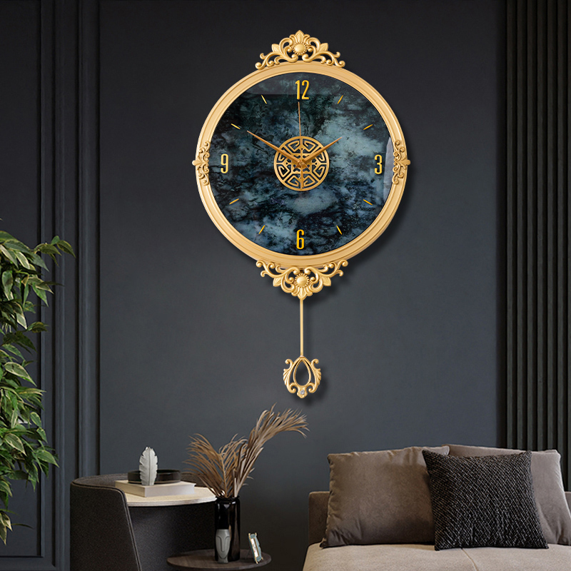 Brass light extravagant hanging clock Living room Home Fashion upscale timepiece New atmosphere muted Eurostyle clock table hanging wall-Taobao