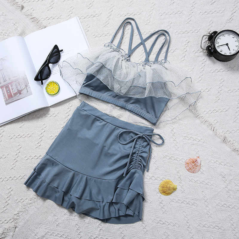 Swimsuit Women Spa Two Style Two Sets Fairy Fanins Wind Net Red Belly Button Slim Conservative Student Spa Swimsuit